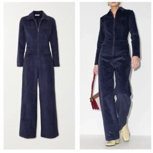 Usisi Sister Blue Cissy Cotton Corduroy Zip Front Collared Jumpsuit Small
